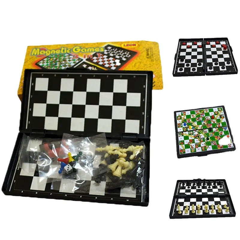 चेकर और स्नेक और सीढ़ी प्लास्टिक बोर्ड गेम पीस के साथ 3-इन-1 व्यापक चुंबकीय शतरंज सेट
