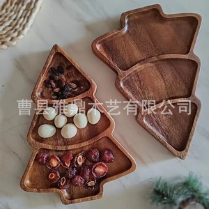 Bandeja de madera con forma de árbol de Navidad, plato de servir dividido de madera maciza para frutos secos y aperitivos, uso doméstico - Product Image 4
