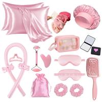 Kit Complet de Coiffure pour Femme : Bigoudis Sans Chaleur, Bonnet de Nuit en Satin, Masque pour les Yeux et Accessoires de Soin Personnel Multi-Pièces