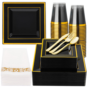 Platos Cuadrados Desechables de PS Premium al por Mayor con Borde Dorado para Fiestas, Restaurantes y Reuniones, Colores Personalizados Duraderos al por Mayor - Product Image 5