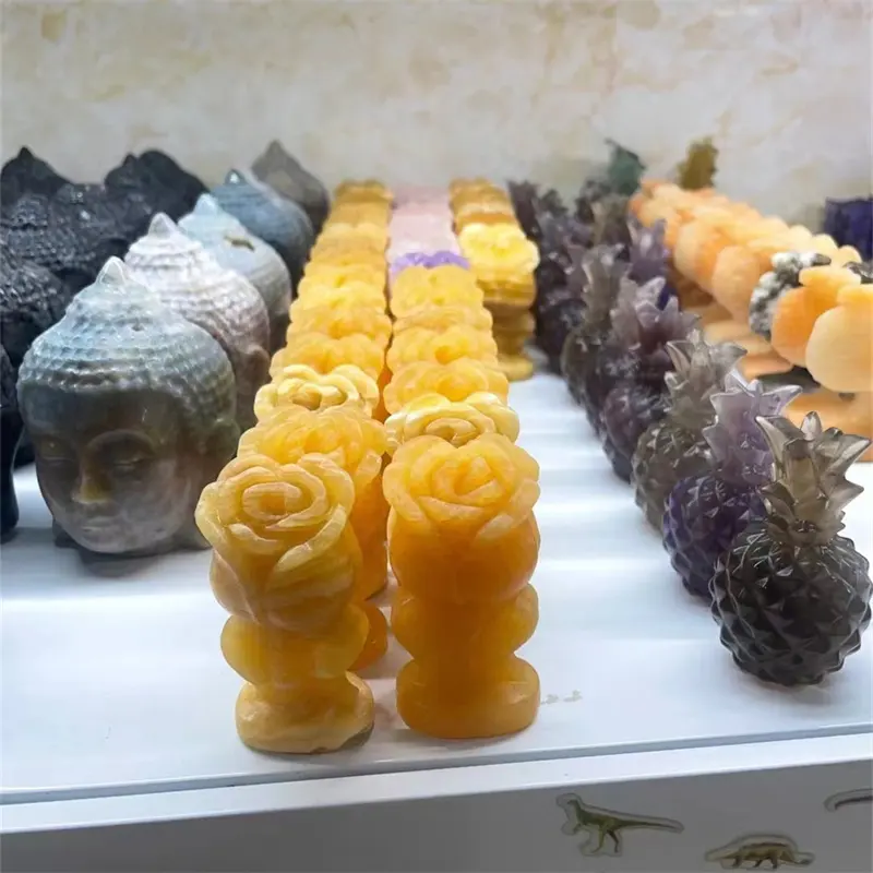 70mm engraving products spiritual crystal carfts natural orange calcite crystal rose Figurines for gift