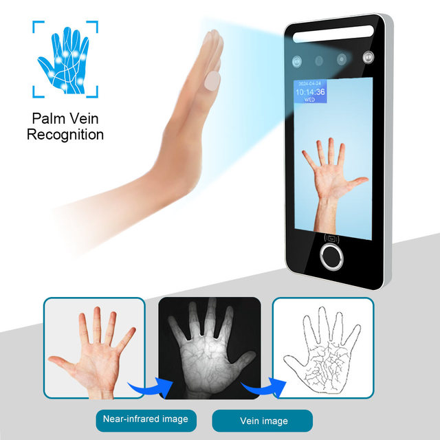 IK05 Biometric Access Control System Fingerprint Palm Vein Facial Recognition Terminal Night Vision Reset 5.0" Touchscreen SDK