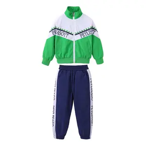Fashion Trendy Color Matching Children Charging Suit Sports Wear Spring Logo Custom Coat Pant Polo Shirt Set School Uniform