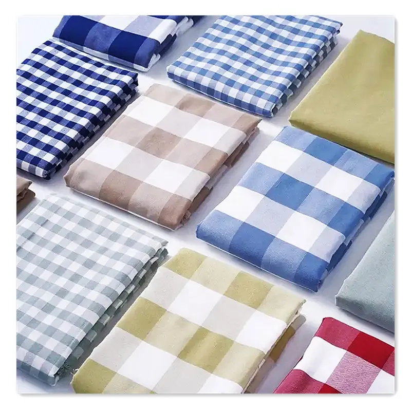 Soft shirt yarn dyed chambray cotton linen plaid woven check fabric for home textile stock