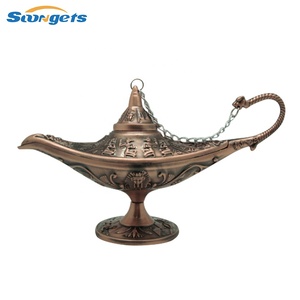 Grande lampe d'Aladdin de style égyptien, couleur or avec des reflets verts - Product Image 4