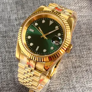 Reloj de acero dorado amarillo estriado con fecha para hombre NH35 MIYOTA PT5000 movimiento Sunburst verde 904L pulsera 36mm 39mm reloj de pulsera
