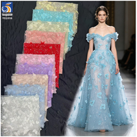 YX2056 Nouveauté 2025 Tissu en Tulle Brodé de Perles et de Fleurs Papillon 3D avec Paillettes, Tissu de Dentelle Tendance pour Mariage
