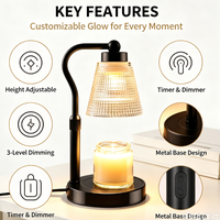 Lampe chauffe-bougie pour bougies en pot, réglable en hauteur et à intensité variable avec minuterie 2/4/8H, chauffe-cire halogène 2*50W
