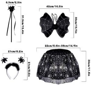 Niños Halloween Spider Web Print Tutu Dress Purple Devil Angel Costume Wings Fairy Wand con diadema 4PCs - Product Image 4