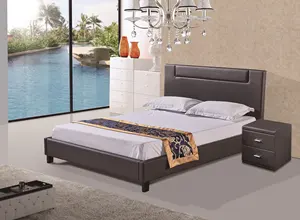 Gran oferta, conjunto de muebles de dormitorio, cama tamaño King de lujo, marco de cama tapizado de cuero negro de último estilo moderno