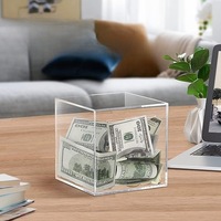 Tirelire en acrylique en forme de cube, style moderne et minimaliste pour adultes et enfants, conception sans ouverture pour la conservation des pièces de monnaie