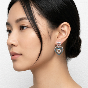 Pendientes Colgantes de Diamantes Redondos en Forma de Corazón para Mujer, 1.48 Cttw, Engaste de Puntas, Uso Diario, Plata de Ley 925, Joyería Moderna - Product Image 2
