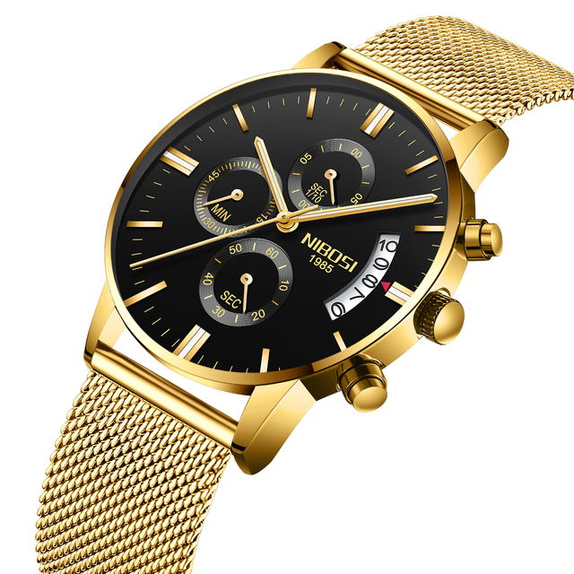 NIBOSI 2309 Men Quartz Watches Brand Fashion Stainless Steel Band Wristwatches Waterproof Male Wrist Watches