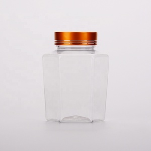 200ml Hexagon Shaped Food Healthcare Nutrition Powder Vitamin Pill Packaging PET Clear Plastic Wide Mouth Jar