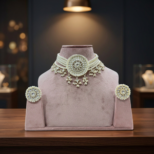 Vintage Antique Gold Plated Zinc Alloy Pearl Kundan Ethnic Choker Necklace <b>Set</b> Earrings Women Party High Quality Zircon Flower - Product Image 2