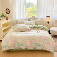Parure de lit 4 pièces 100 % coton tissé, rayures réversibles, housse de couette, drap et taies d'oreiller, respirante, durable, pour dortoir et maison, vente en gros