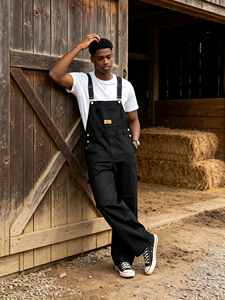 Salopette da Uomo Nera in Denim Personalizzata di Alta Qualità, Stile Streetwear, Vestibilità Regolare, Lavata, per Estate e Autunno, Vendita all'Ingrosso - Product Image 3