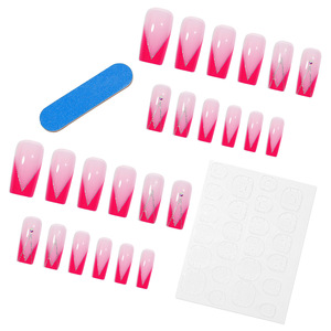 Uñas Postizas Pre-diseñadas con Punta Cuadrada Estilo Europeo Americano, <span class=keywords><strong>Diseño</strong></span> de <span class=keywords><strong>Manicura</strong></span> <span class=keywords><strong>Francesa</strong></span> con Pedrería, 24 Piezas, Uñas Postizas Removibles - Product Image 4