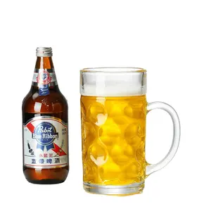 1 Liter 0.5 Liter Dimpled Glass Beer Stein German Style Extra Large Glass Beer Mugs With Custom Logo