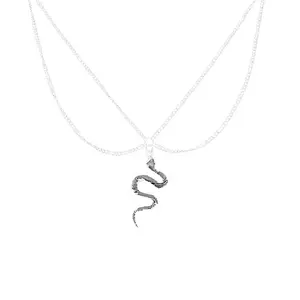 Punk S gebogen Silber 2 Schichten Schlangeform Anhänger Choker Halskette Damenschmuck