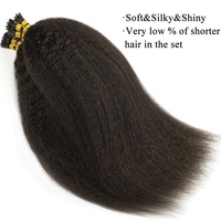 Extensiones de Cabello Humano Remy Indio Liso Rizado Amygirl, Doble Trama, Nano Micro Link, Punta I, Sin Químicos, 9A-12A, Doble Trama a Máquina