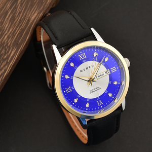 Montre analogique à quartz de luxe pour hommes d'affaires avec accents de diamants et de moissanite, bracelet en <span class=keywords><strong>cuir</strong></span>, boîtier en acier inoxydable, résistante à l'eau - Product Image 6