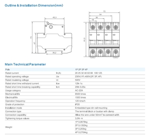 Công suất cao <span class=keywords><strong>MCB</strong></span> 63A 80A 100A 125A 1P 2P 3P 4P 6kA công tắc cách ly thu nhỏ - Product Image 2