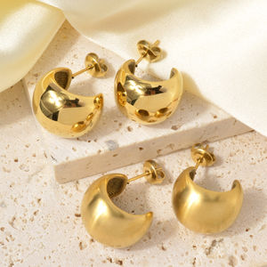 Vente flash Boucles d'oreilles pendantes plaquées or 18 carats, or massif lisse en acier inoxydable, unisexe, tendance, anniversaire - Product Image 4