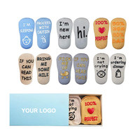 Drôle de texte mignon fille garçon coton antidérapant Grip enfant en bas âge nouveau-né bébé chaussettes personnalisées avec emballage