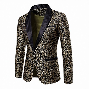 Costume de mariage <span class=keywords><strong>bleu</strong></span> <span class=keywords><strong>marine</strong></span> à motif floral en laine peignée respirante avec fermeture éclair pour <span class=keywords><strong>homme</strong></span>, coupe ajustée, <span class=keywords><strong>blazer</strong></span> de marié à simple boutonnage - Product Image 4