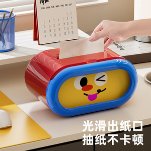 Caja de pañuelos creativa para escritorio, diseño de dibujos animados en rojo y azul, mecanismo de elevación con resorte para uso en el hogar y el coche - Product Image 5