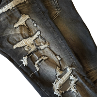 Jeans en denim noir pour hommes, vente en gros, style Y2K vintage, patchwork, appliqué, coupe slim, hiver, streetwear, hip hop