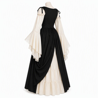 Costume de fille, robe 2 pièces, 4 couleurs, col carré smocké, manches trompette, surrobe ouverte sur le devant, cosplay pour femmes