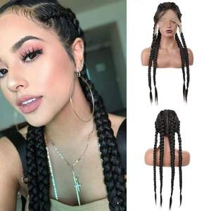 Peluca Africana Trenzada Sin Nudos Sintética con Frente de Encaje Transparente Suizo, Peluca Larga Trenzada Rubio Miel - Product Image 2