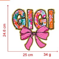 Grandes écussons thermocollants en chenille à paillettes, motifs 'Bride Gigi God Dont Play About Me', lettres, nœuds et papillons, pour sweats à capuche, vestes, vêtements et autres articles vestimentaires