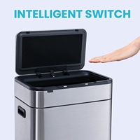 ELPHECO Poubelle d'intérieur automatique 40L avec couvercle intelligent en acier inoxydable Pied en bois pour bureau, chambre ou cuisine