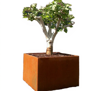 Jardinière carrée haute en acier Corten de 16 pouces, écologique, style rustique américain contemporain, pour usage hôtelier, pot de fleurs intérieur/extérieur - Product Image 1