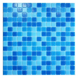 Carrelage de piscine en mosaïque de verre, carré Simple bleu mélangé à chaud, 20x20mm