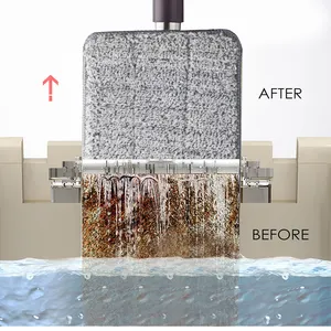 Esfregão chato de microfibra, esfregão liso para lavar o chão, com lavagem automática e esfregão seco, sem uso das mãos