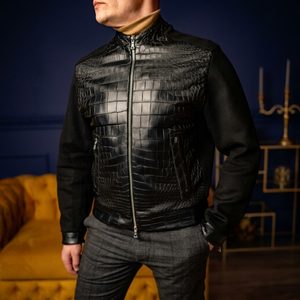 Veste en cuir véritable pour homme, style peau de serpent - Product Image 1