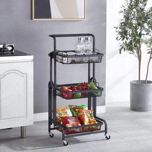 Kitchen Storage <b>Cart</b> 3 Tier Metal Rolling <b>Cart</b> With Wheels For Kitchen Bathroom Storage Rack <b>Foldable</b> Standing Type White - Product Image 2