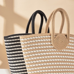 Sac à main <span class=keywords><strong>en</strong></span> coton rayé tissé à la main, grande capacité, sac de plage pour femmes, style décontracté, sac fourre-tout artisanal pour ordinateur portable - Product Image 4
