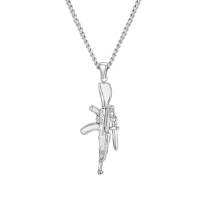 Collier AK-47 en acier inoxydable 316L pour hommes et femmes, pendentif pistolet d'assaut, bijoux hip-hop, chaîne torsadée, cadeau imperméable - Product Image 1