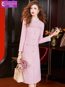 Abito Rosa su Misura FMY per Signore con un'Atmosfera Nobile e Ricca, Vestito a Linea A con Vita Stretta e Orlo Nero 68683 - Product Image 3