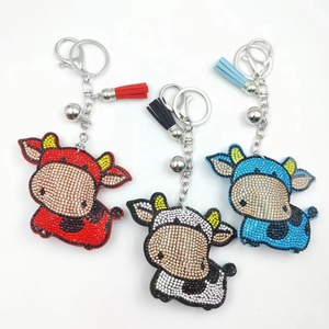 Keychain Bling Crystal Rhinestone Sparkling Cow <b>Bag</b> <b>Charm</b> Pendant Cute Highland Cow Milk High Quality Key Ring - Product Image 1