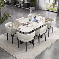 Table à manger moderne à plateau en marbre et base en métal, avec 6 chaises, pour la maison, le restaurant, le bar, le bureau, l'appartement, ensemble de meubles de luxe, vente chaude