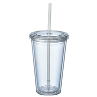 Articles de cuisine en stock, livraison gratuite Gobelet en plastique transparent double couche 16oz, 450ml PS, matériel, qualité exportation personnalisé