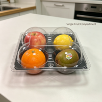 Boîte à fruits transparente écologique en gros, 4 compartiments, base carrée noire, conteneur en plastique PP/PET/PVC pour produits frais, supermarché