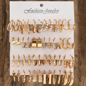 Boucles <span class=keywords><strong>d</strong></span>'oreilles pendantes géométriques vintage en métal doré 17KM pour femmes, créoles simples carrées avec perles, bijoux tendance pour soirée - Product Image 2