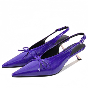 Zapatos de tacón fino dorados con correa trasera recortada para mujer, sandalias de vestir con punta y lazo frontal - Product Image 3